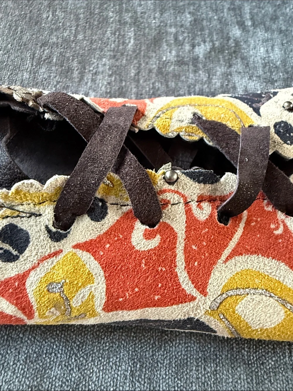Colorful Printed Leather Wrist Cuff - Multi colour with metal looking studs .